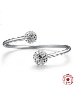Swarovski Elements 925 Sterling Silver Open Disco Ball Cuff Bracelet NEW